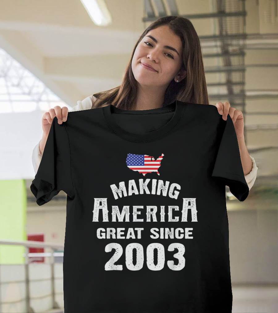 Making America Great Since 2003 16th Year Old 16 USA Flag Map T-Shirt