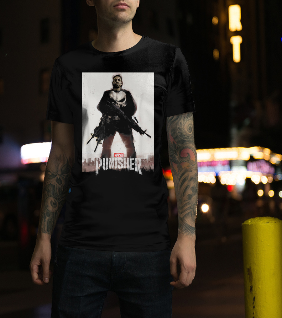 Marvel The Punisher Frank Castle One Man Army Standing With Weapons And Skull Emblem T-Shirt