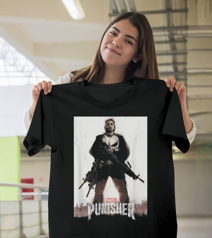 Marvel The Punisher Frank Castle One Man Army Standing With Weapons And Skull Emblem T-Shirt