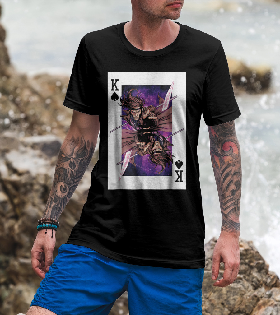 Marvel X Men Gambit King Of Spades Playing Card Character T-Shirt