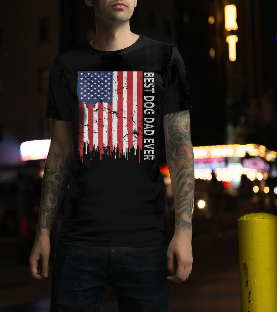 Best Dog Dad Ever American Flag Mens T-Shirt