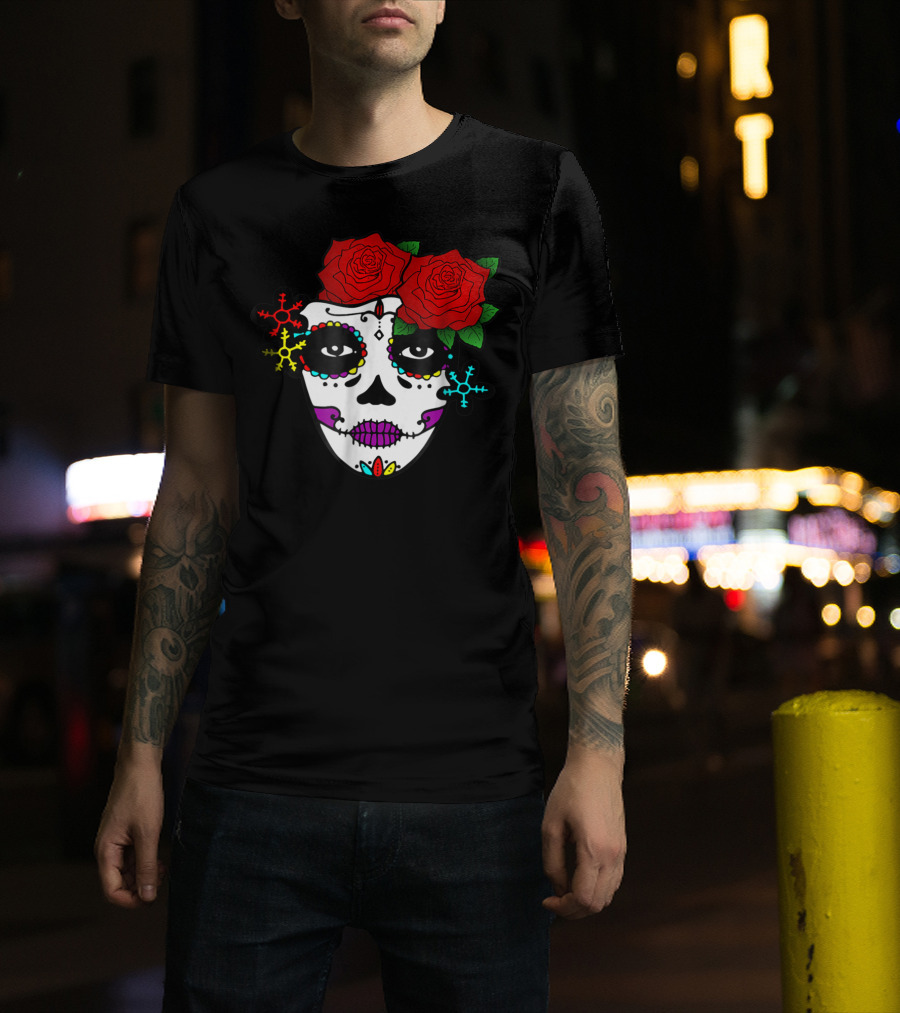 Mexican Day Of The Dead Colorful La Catrina With Roses T-Shirt