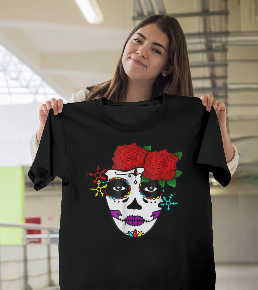 Mexican Day Of The Dead Colorful La Catrina With Roses T-Shirt