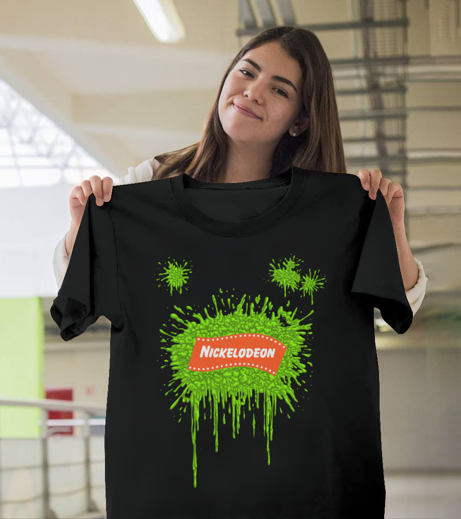 Nickelodeon Classic Green Slime Splat Logo with Orange Text T-Shirt
