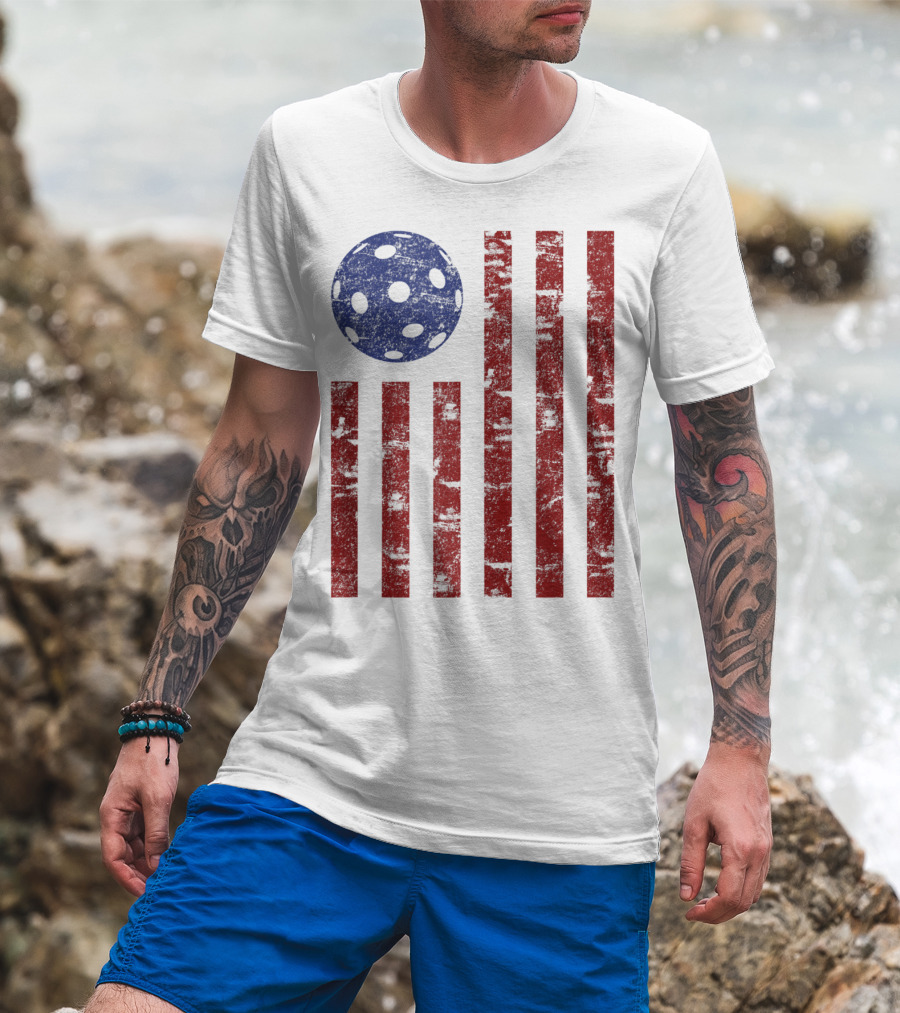 Patriotic American Pickleball Vintage Distressed Flag T-Shirt