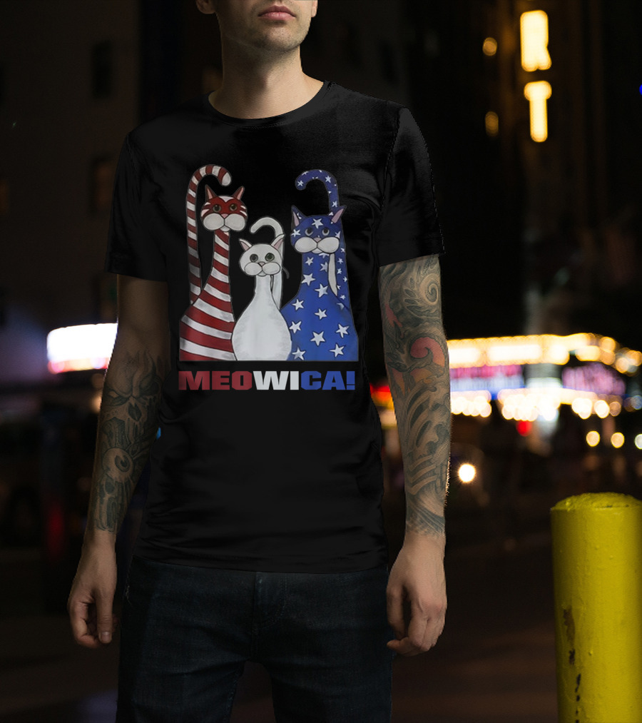 MEOWICA Red White Blue Cat American Flag Patriotic T-Shirt