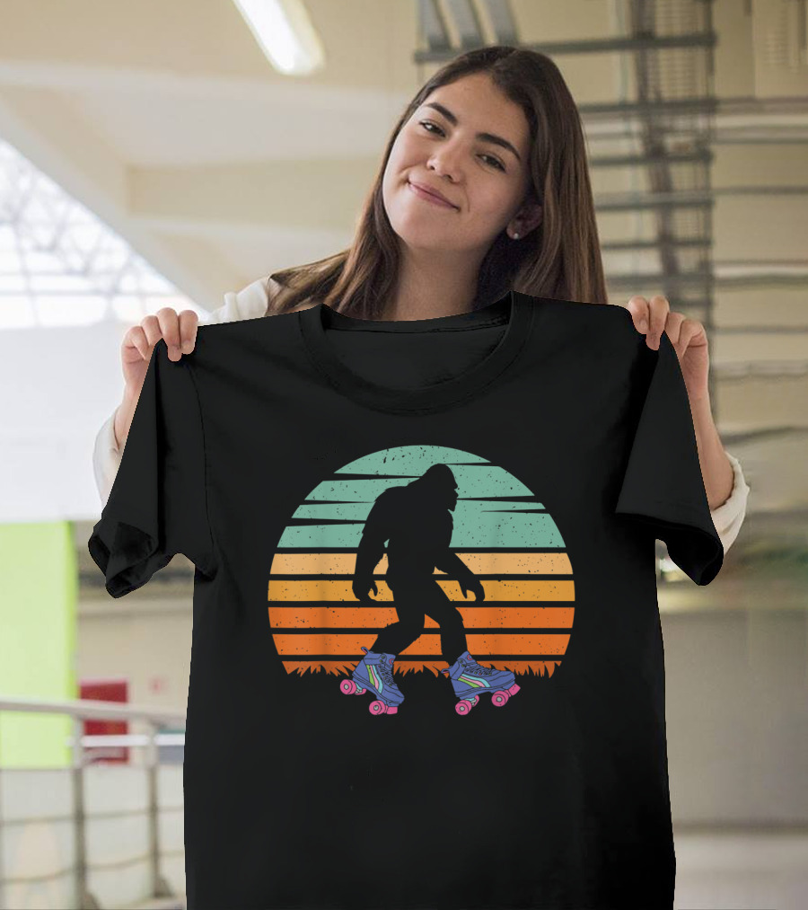Retro 80's Bigfoot Roller Skating Sasquatch Sunset T-Shirt