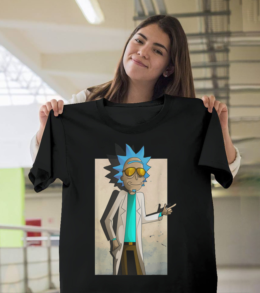 Rick and Morty Cool Rick Ricklantis Golden Sunglasses White Lab Coat T-Shirt
