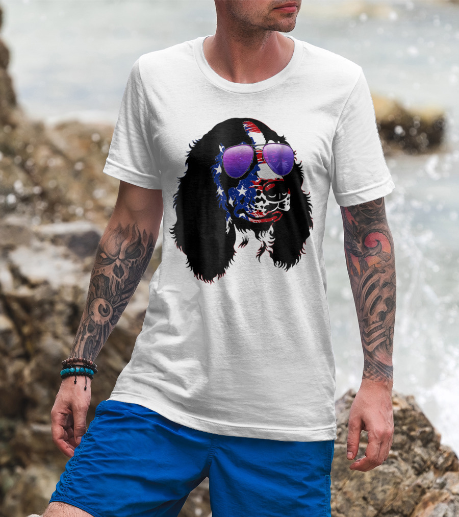 US Flag English Springer Spaniel With Sunglasses T-Shirt
