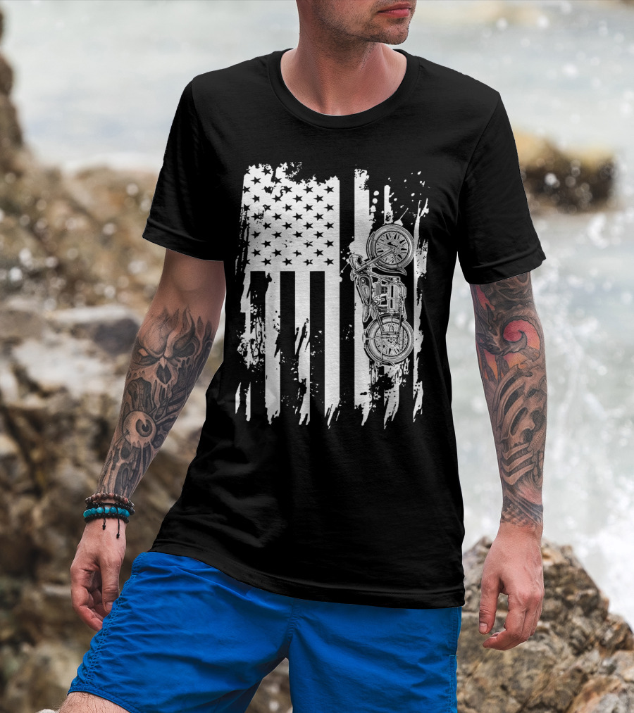 Vintage Motorcycle American Flag T-Shirt