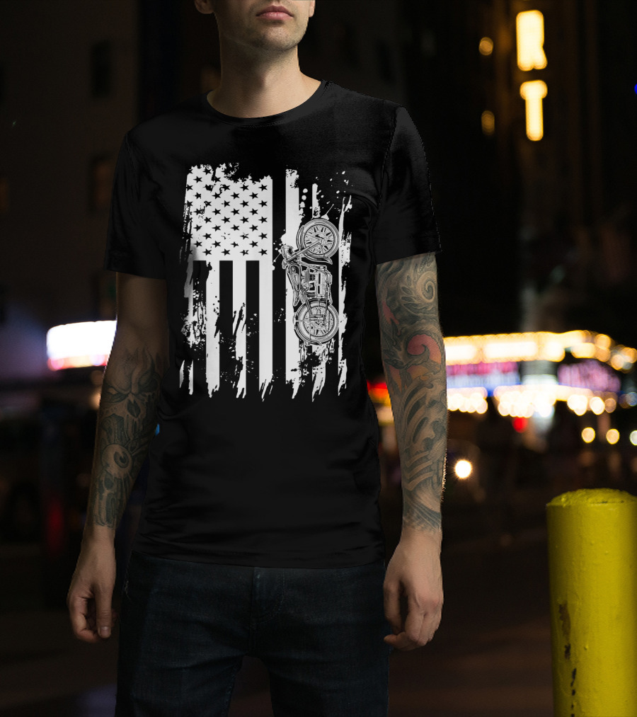 Vintage Motorcycle American Flag T-Shirt