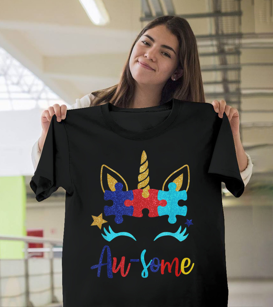 Au Some Unicorn Autism Awareness Puzzle Piece Fun T-Shirt