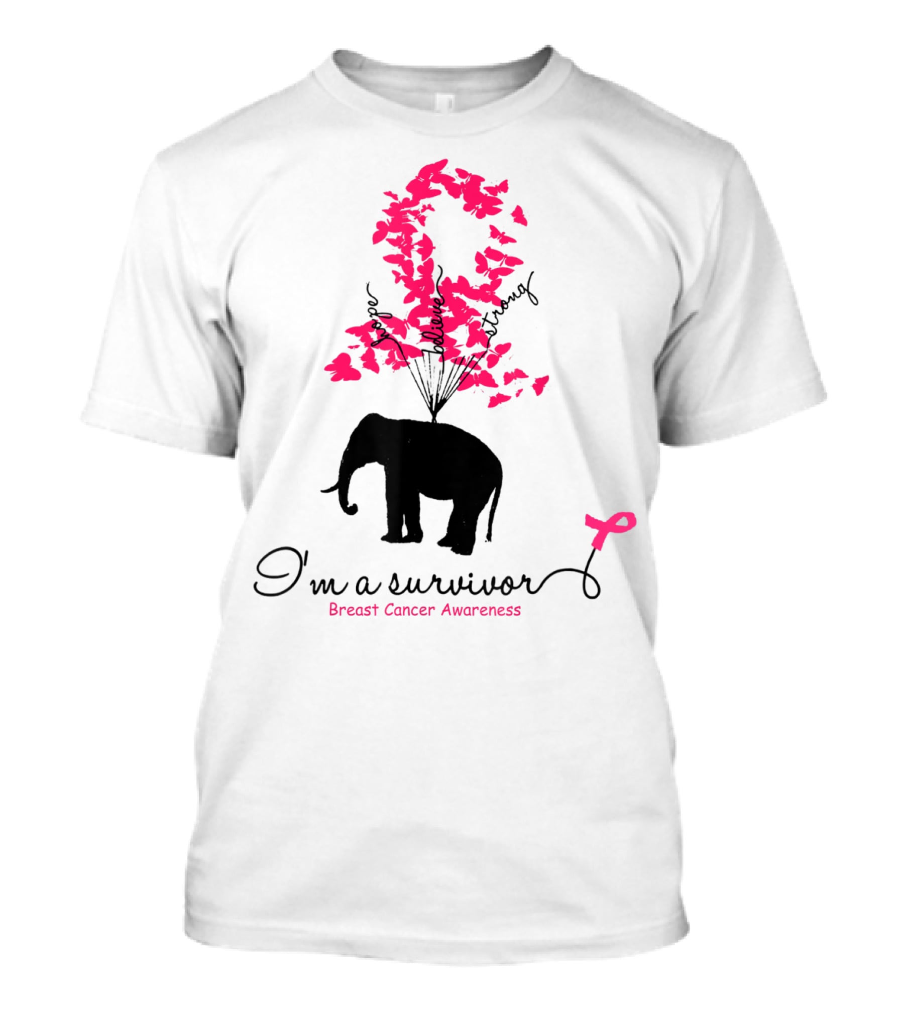 I'm A Survivor Breast Cancer Awareness Pink Ribbon Butterfly Elephant T-Shirt