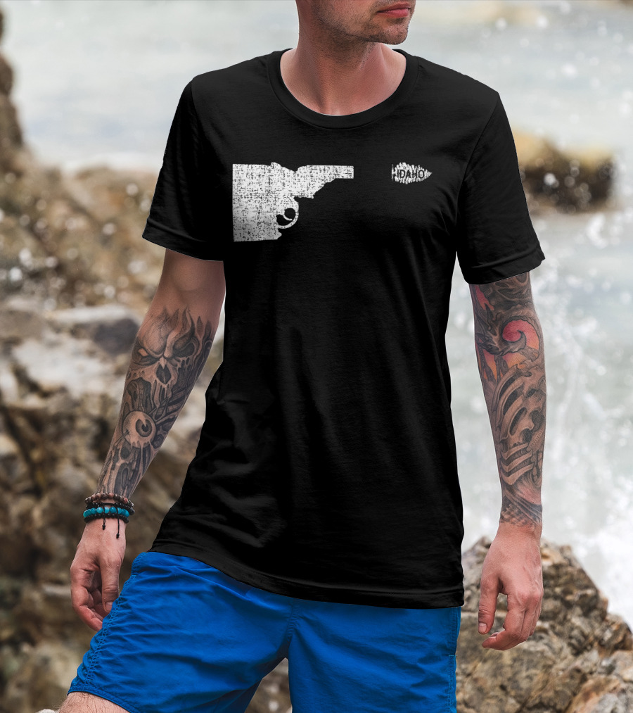 Idaho Gun Silhouette With Pine Tree Texture For Nature Lovers T-Shirt