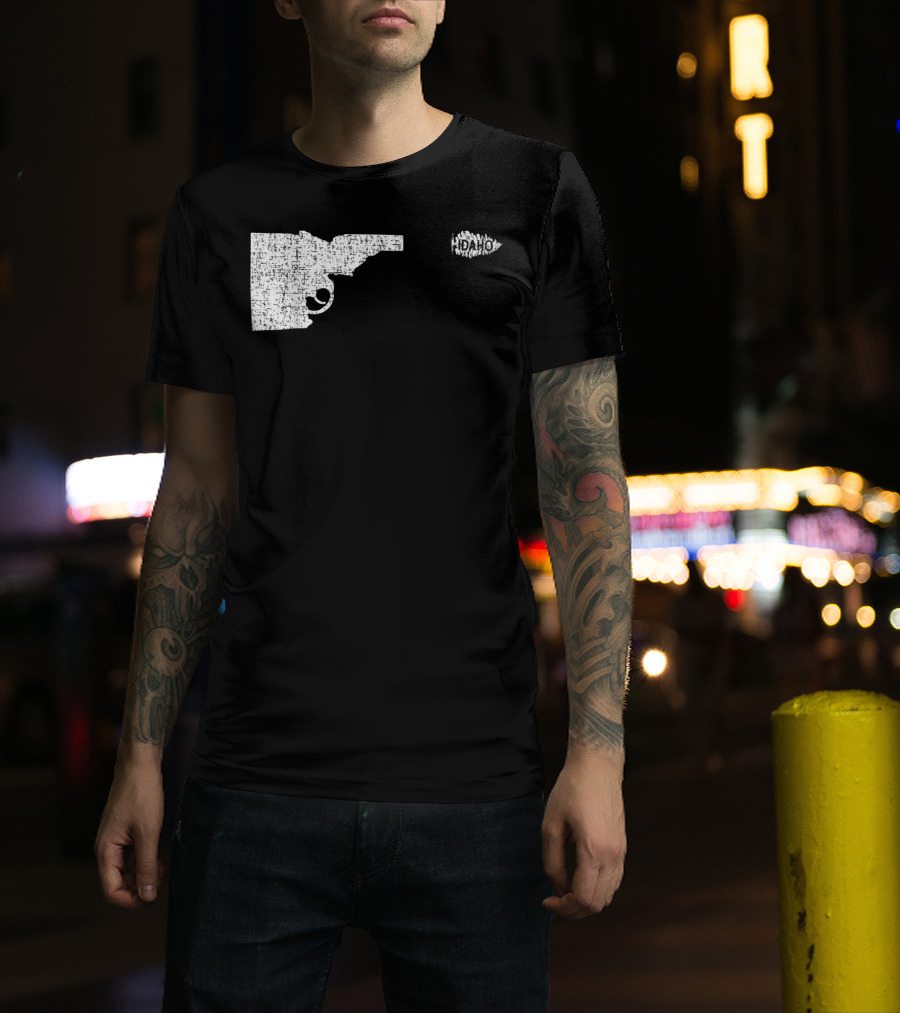 Idaho Gun Silhouette With Pine Tree Texture For Nature Lovers T-Shirt