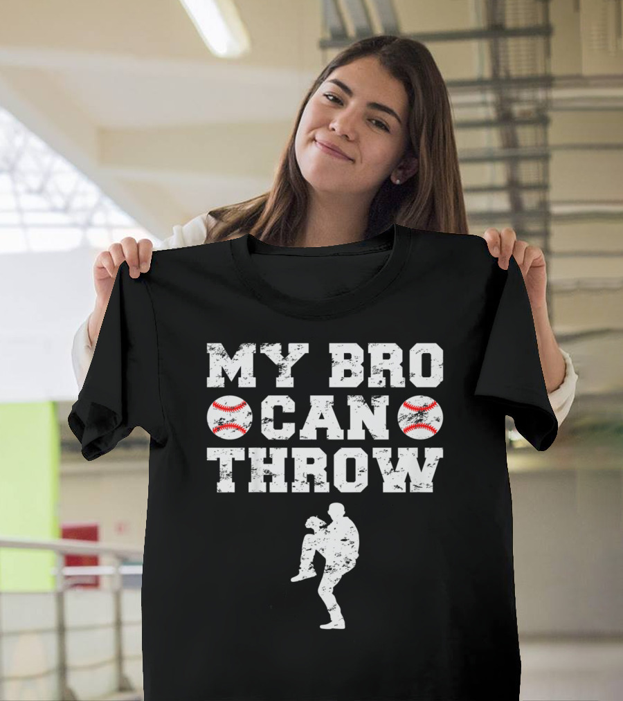 My Bro Can Throw Baseball Cute Funny Cool Brother Sister Kids T-Shirt
