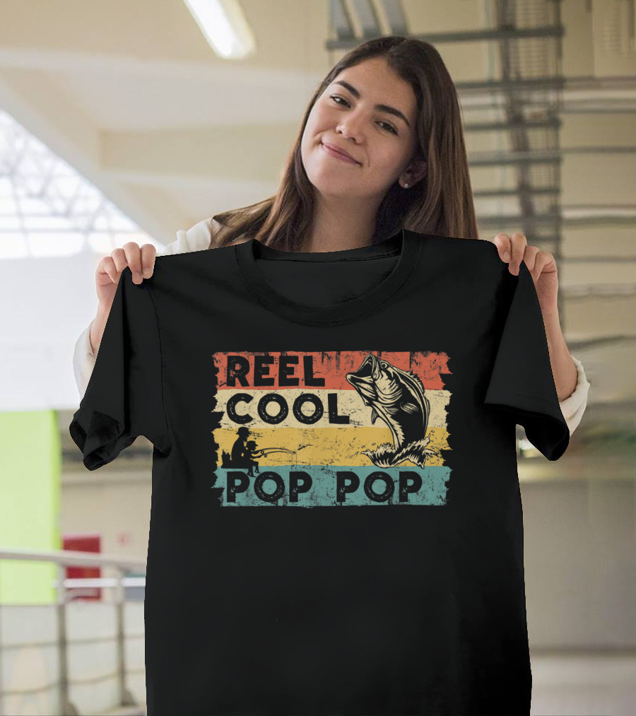 Reel Cool Pop Pop Vintage Fisherman Father's Day Retro Fish T-Shirt