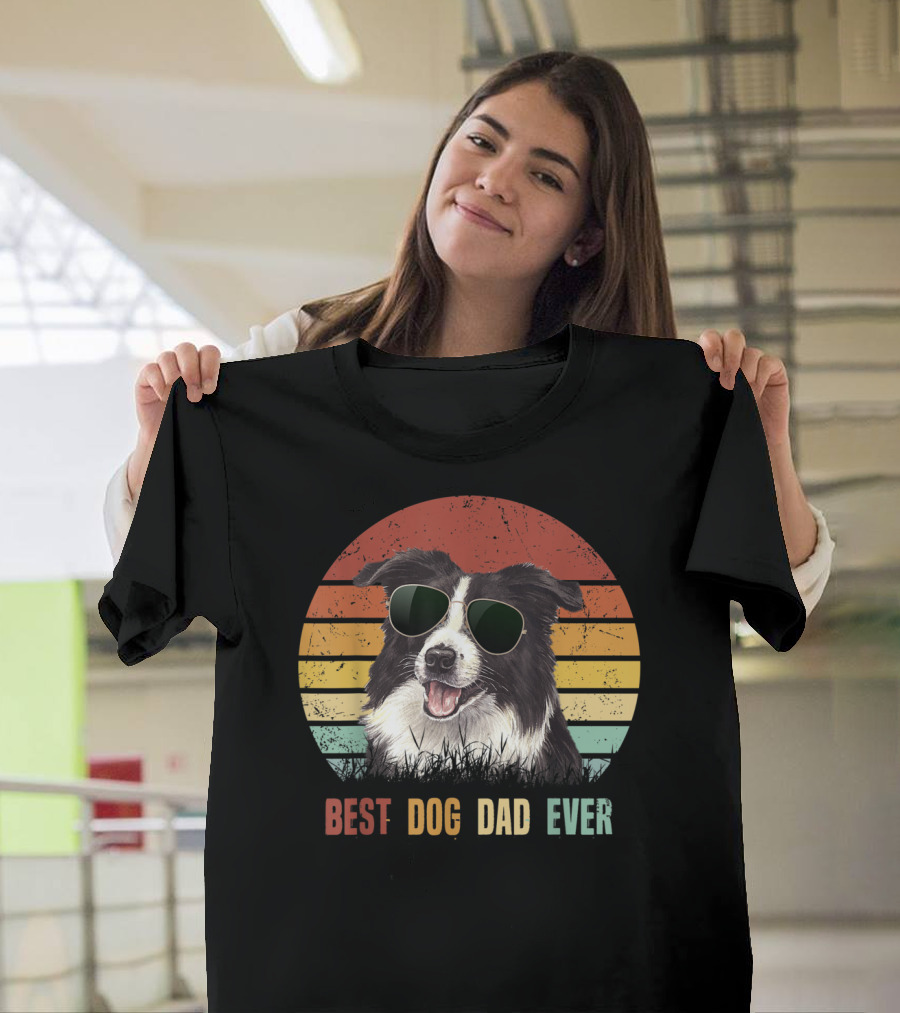 Best Dog Dad Ever Border Collie Sunglasses T-Shirt