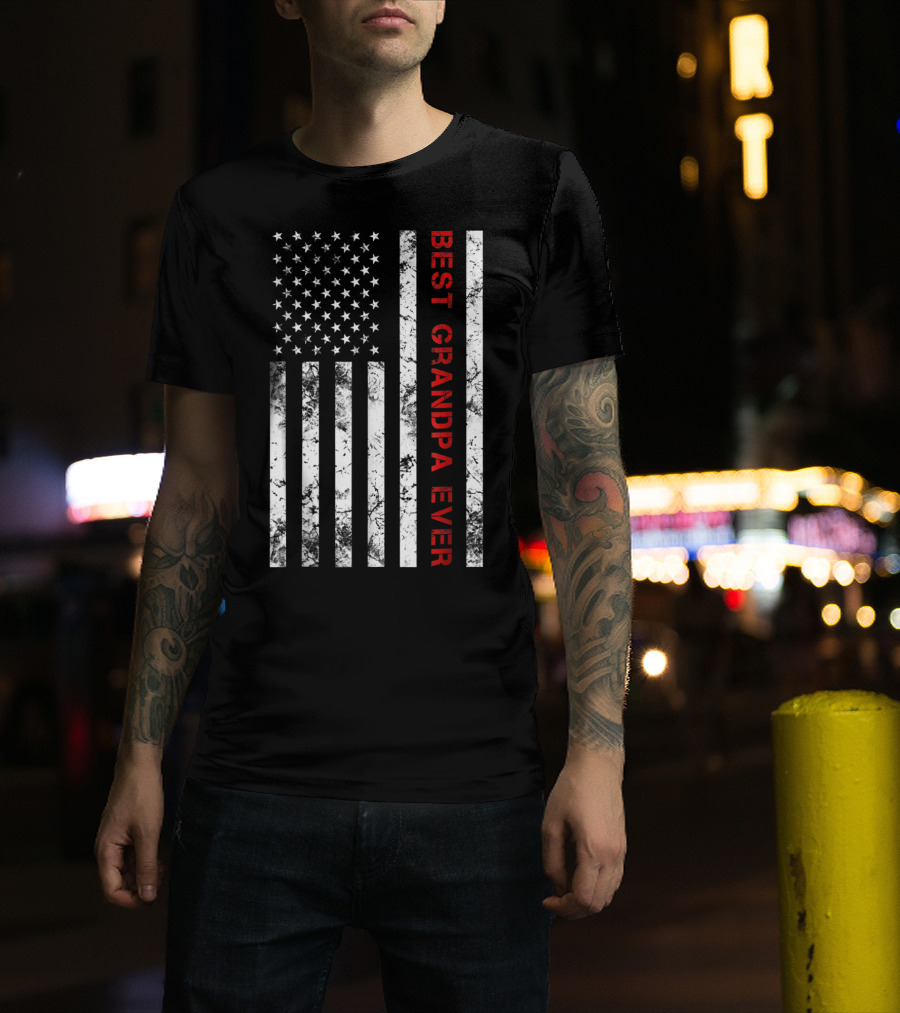 Best Grandpa Ever Grandpa American Flag T-Shirt
