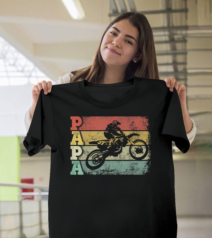 Papa Vintage Motocross Dirt Bike Dad Retro Colors T-Shirt