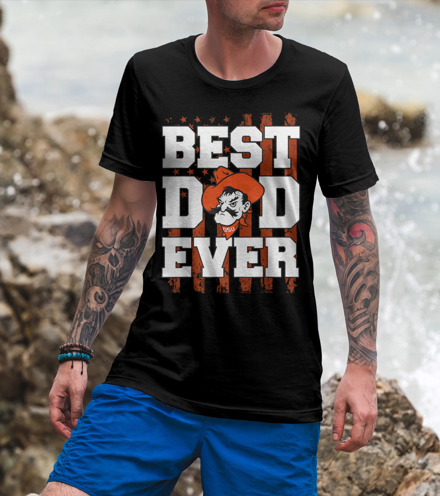 Oklahoma State Cowboys Best Dad Ever OSU Pistol Pete USA Flag T-Shirt