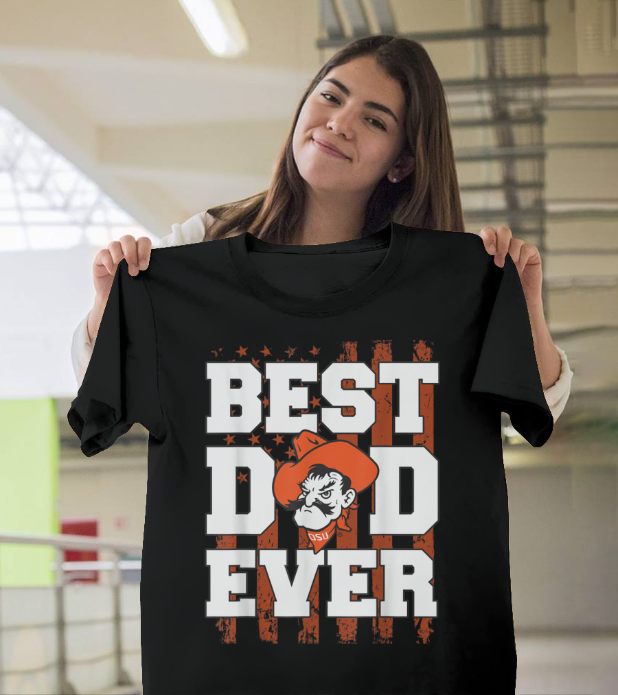 Oklahoma State Cowboys Best Dad Ever OSU Pistol Pete USA Flag T-Shirt