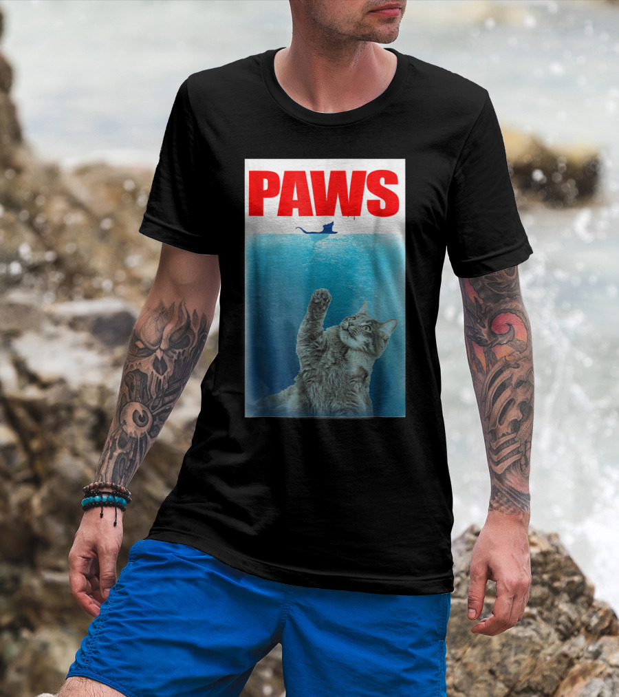 Paws Cat And Mouse Jaws Parody For Funny Cat Lover T-Shirt
