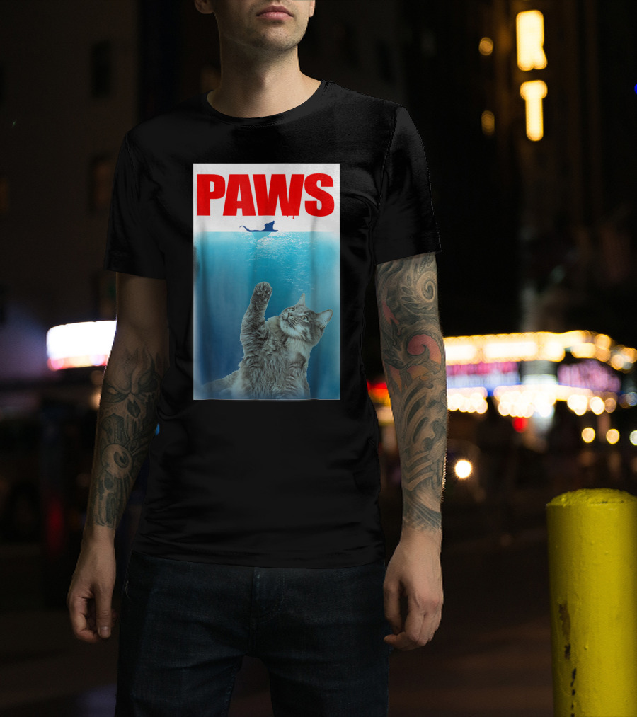 Paws Cat And Mouse Jaws Parody For Funny Cat Lover T-Shirt