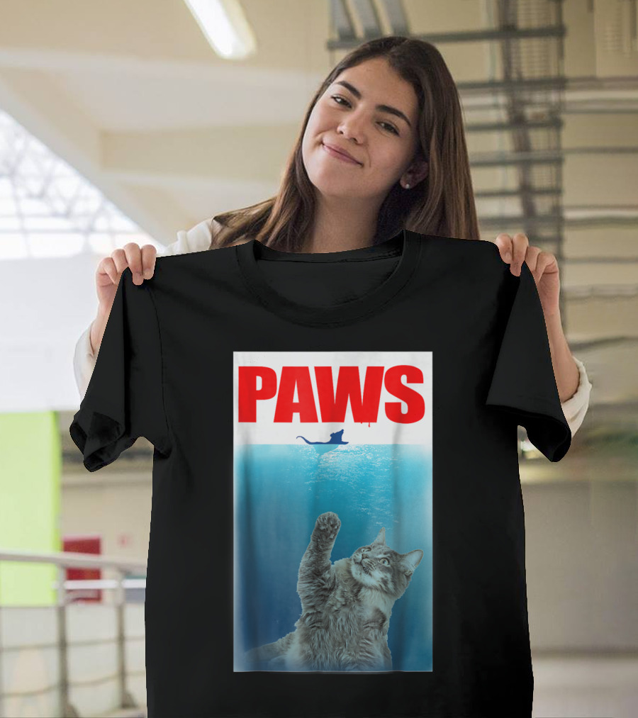 Paws Cat And Mouse Jaws Parody For Funny Cat Lover T-Shirt