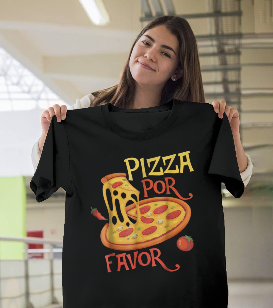 Pizza Por Favor Melted Cheese and Pepperoni Slice with Tomato and Chili Peppers T-Shirt