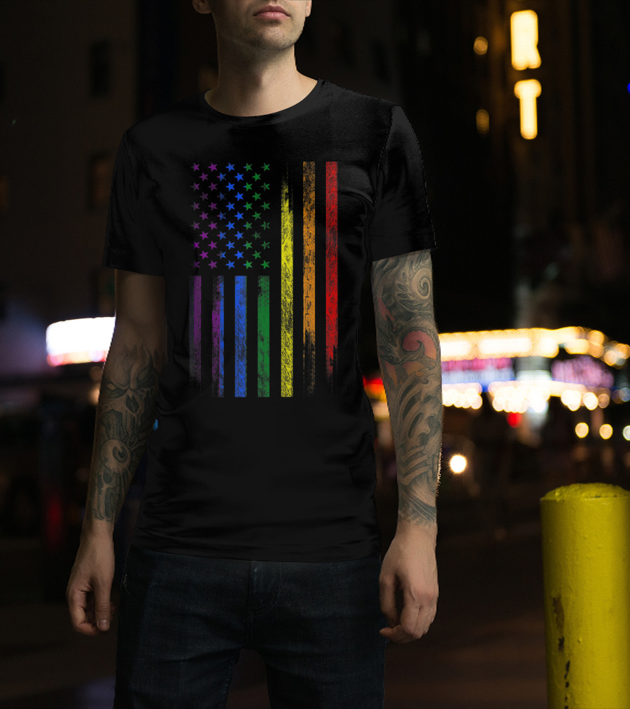USA Rainbow Flag Gay Pride Symbol T-Shirt