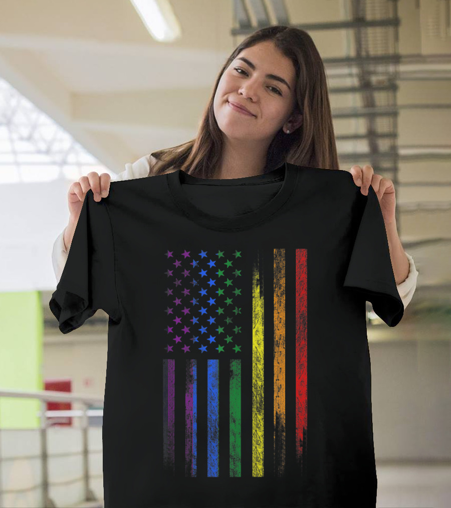 USA Rainbow Flag Gay Pride Symbol T-Shirt
