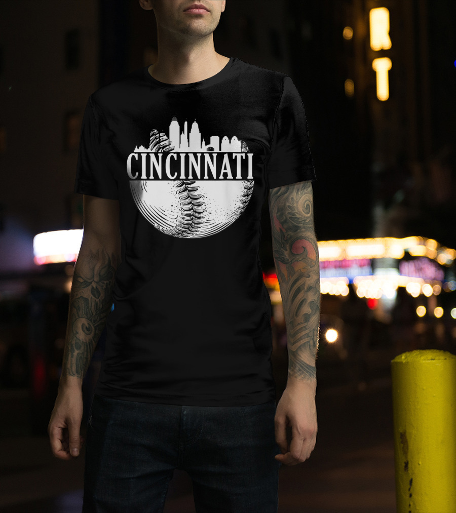Cincinnati Skyline Baseball Vintage Downtown Ohio T-Shirt