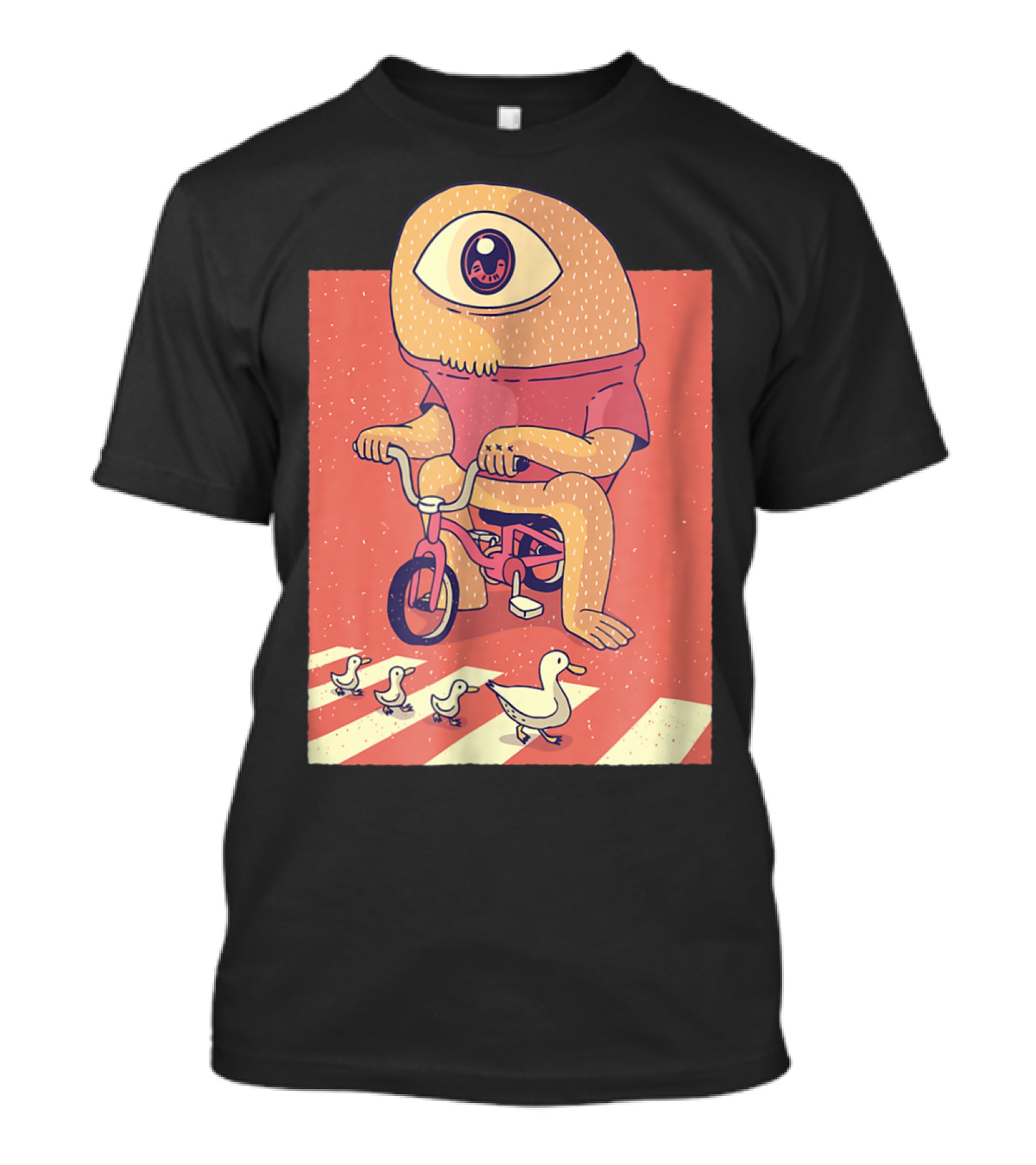 Vintage Japanese Cyclops Riding Bicycle With Ducklings Crossing T-Shirt