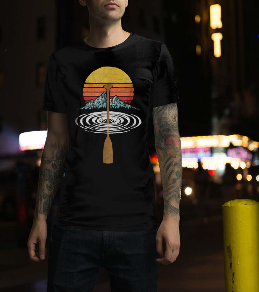 Vintage Paddle Mountains Canoe Raf Circle Sunset Retro T-Shirt