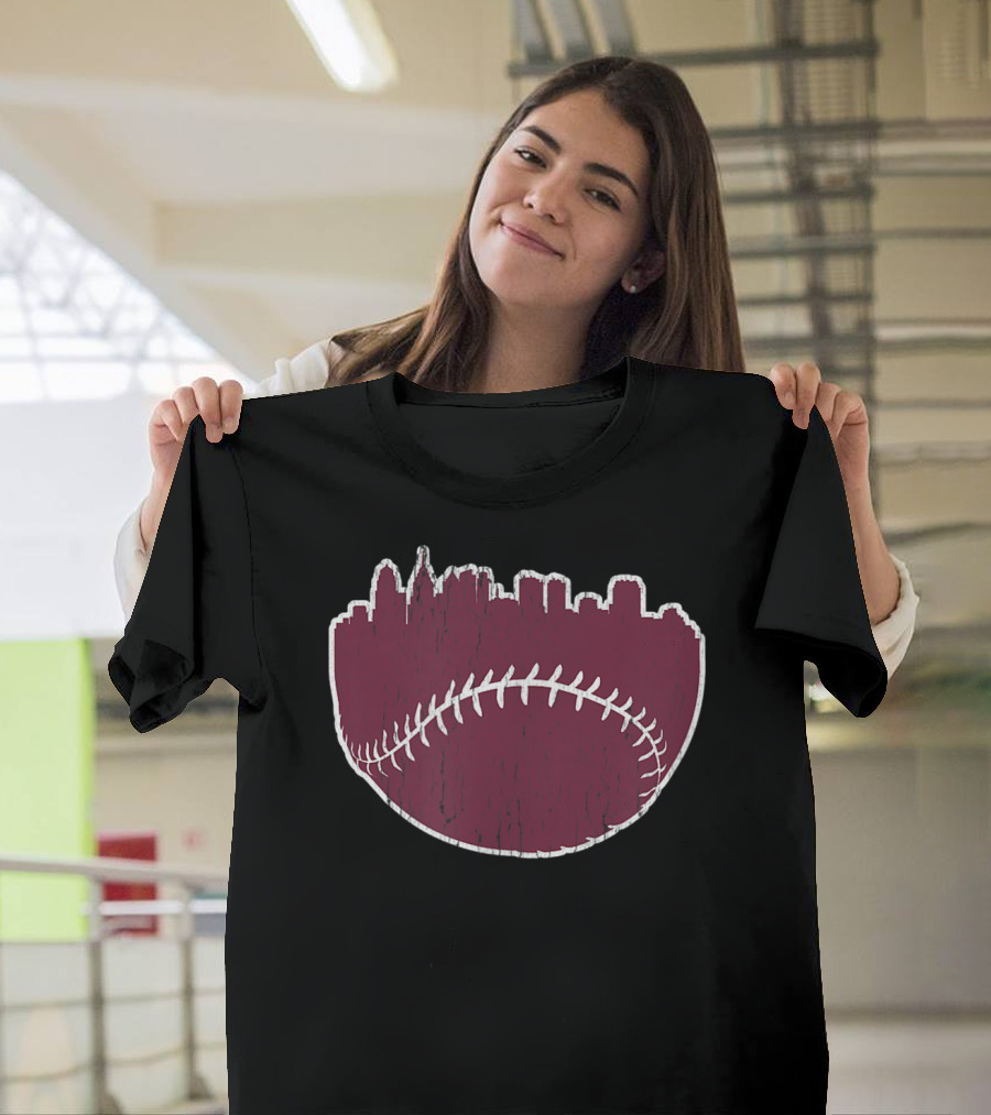 Vintage Philadelphia Cityscape Baseball Stitch Skyline T-Shirt