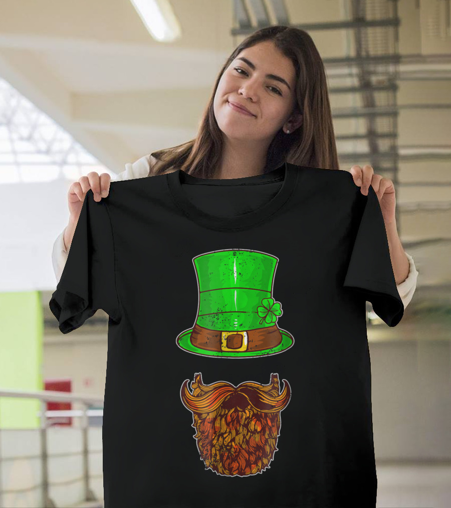 Awesomely Festive St Patrick's Day Green Irish Hat with Shamrock and Orange Beard T-Shirt