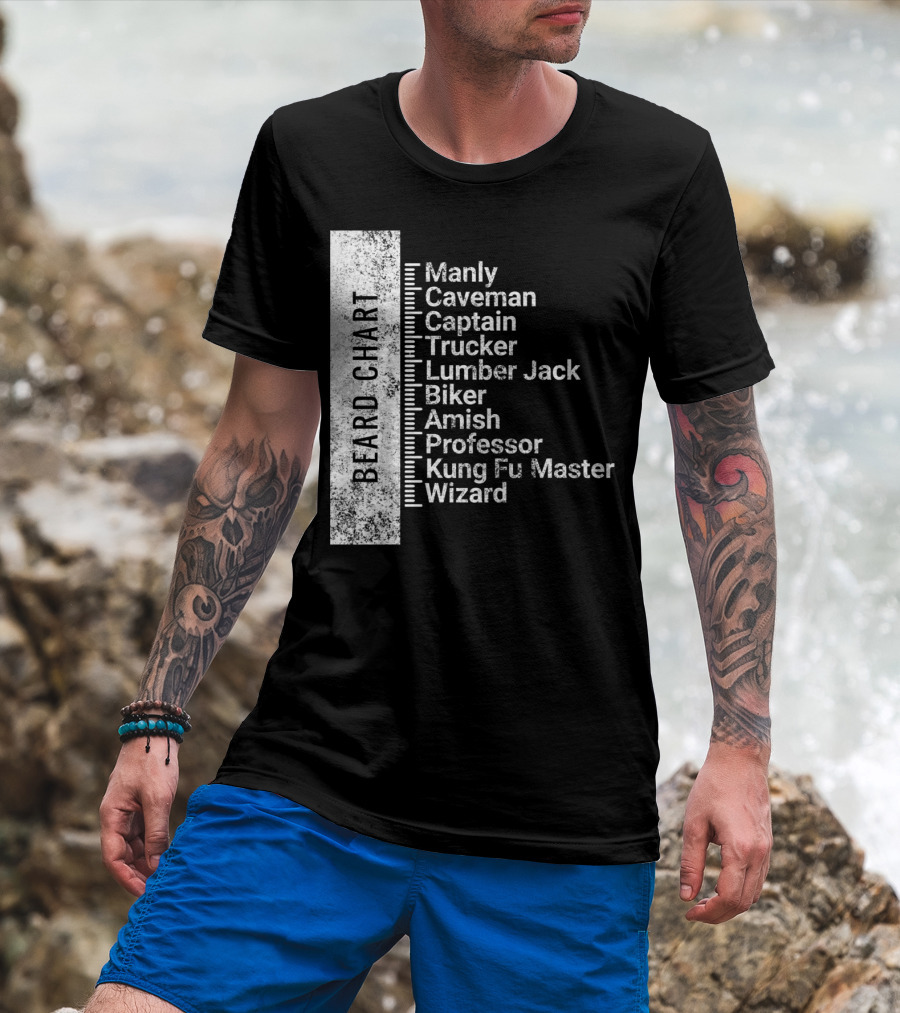 Beard Chart Manly Caveman Captain Trucker Lumberjack Biker Amish Professor Kung Fu Master Wizard T-Shirt