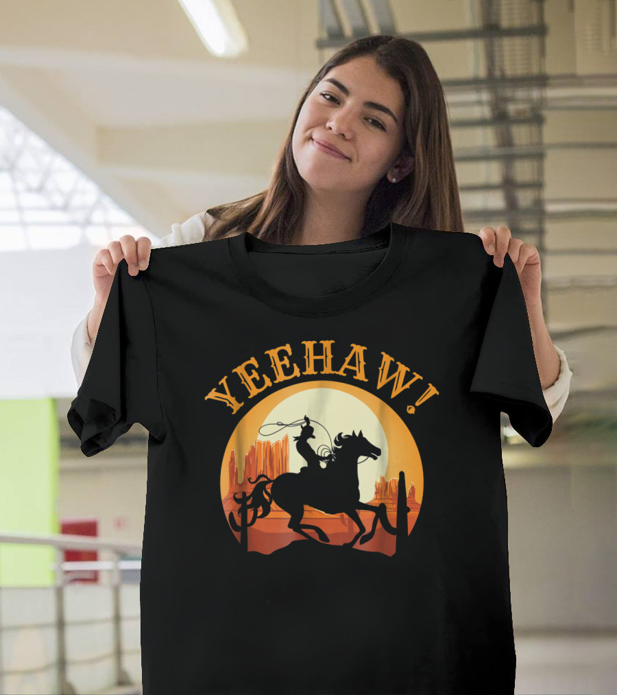 Yeehaw Howdy Cowboy Rodeo Riding Lover Sunset T-Shirt