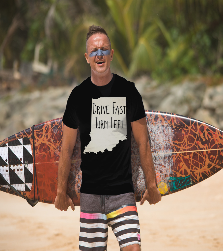 Indiana Drive Fast Turn Left Racing Outline T-Shirt