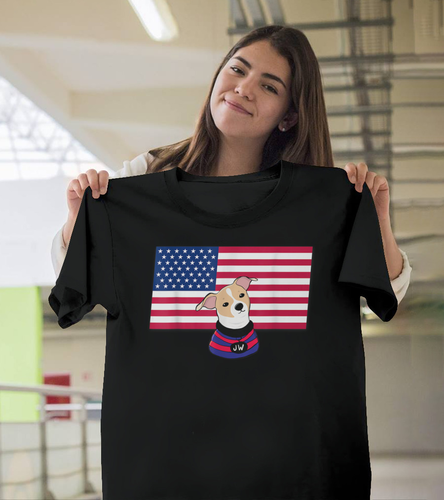 Jonathan Warren JW Dog With American Flag Background T-Shirt