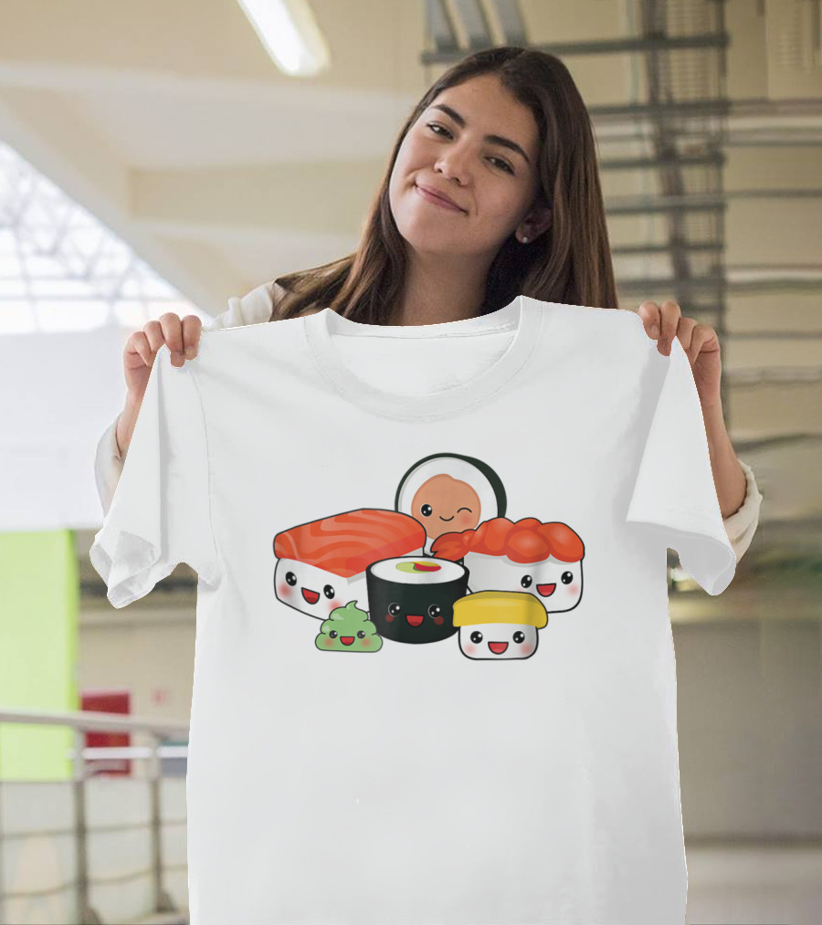 Kawaii Sushi Family with Cute Faces and Happy Expressions T-Shirt
