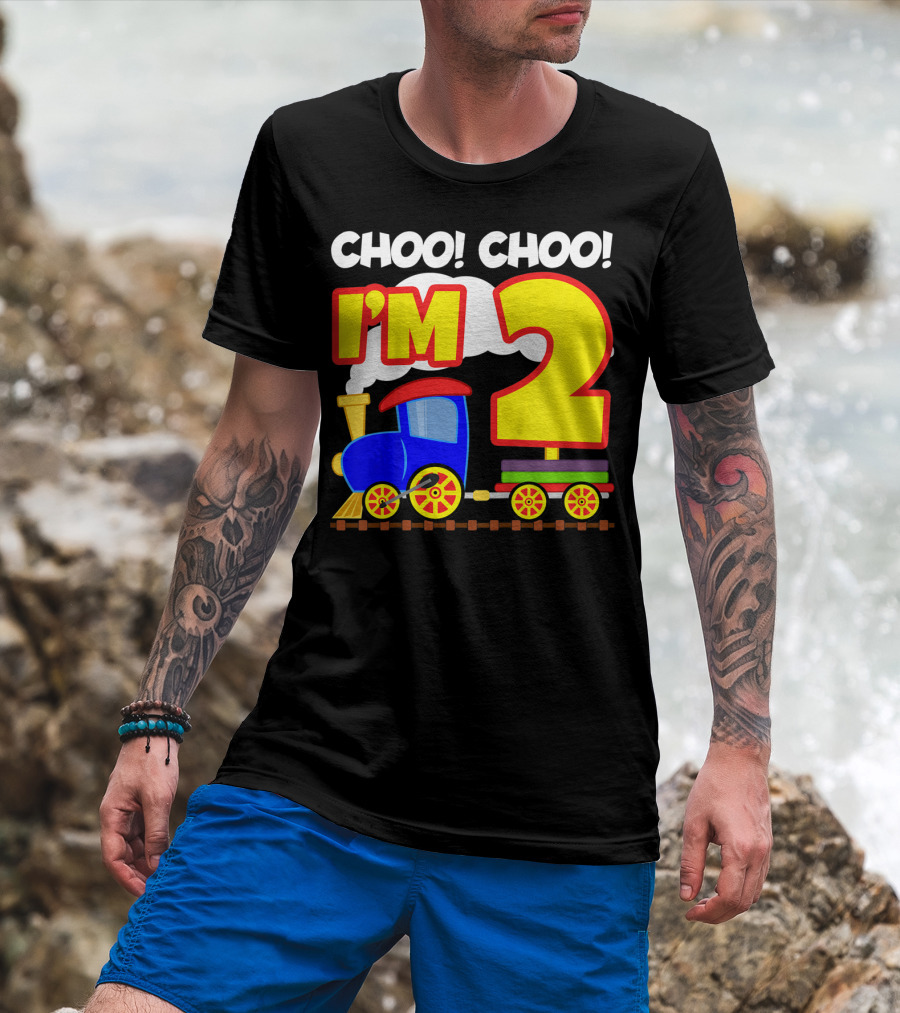 Choo Choo I'm 2 Year Old Train Birthday Toddler Fun T-Shirt