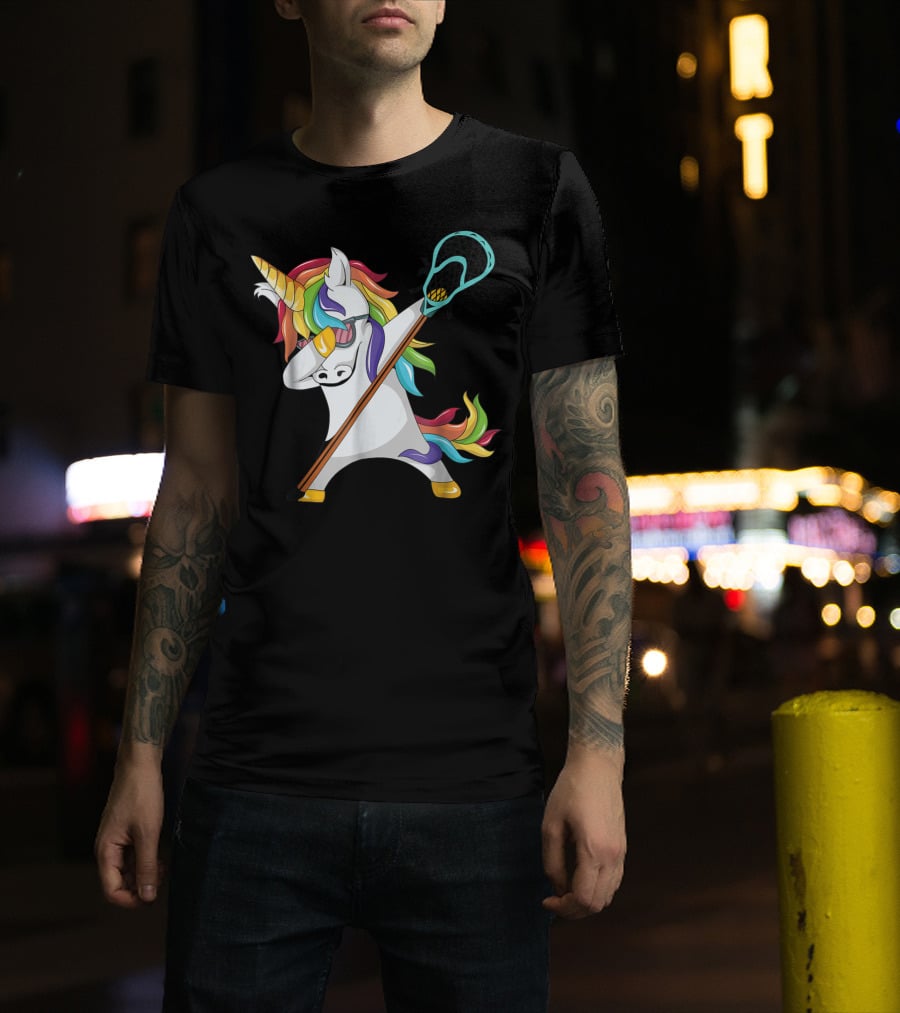 Lacrosse Dab Dabbing Unicorn With Colorful Mane T-Shirt