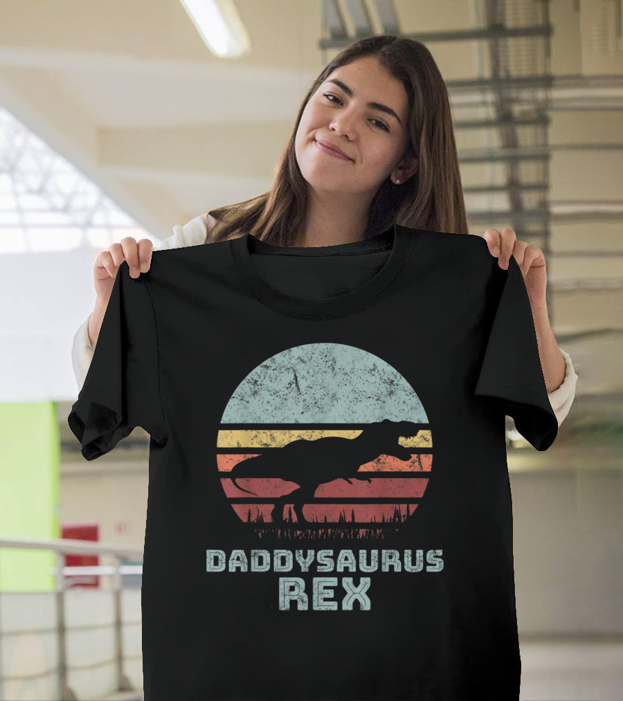 Daddysaurus Rex TRex Sunset Dinosaur Father's Day T-Shirt
