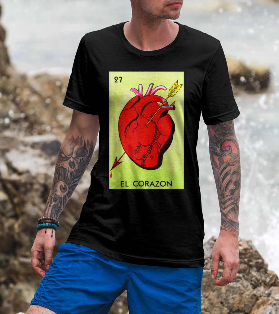 Mexican Loteria Card 27 El Corazon Heart With Arrow T-Shirt