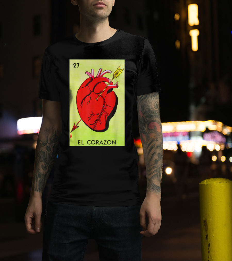 Mexican Loteria Card 27 El Corazon Heart With Arrow T-Shirt
