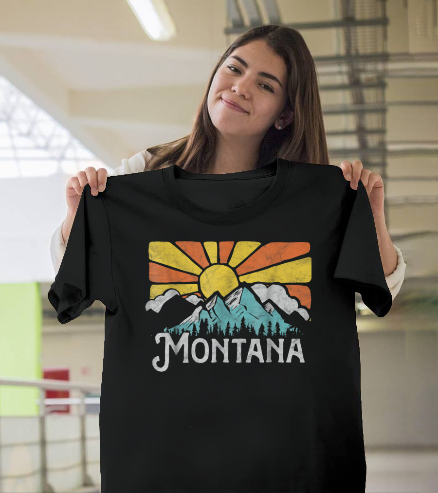 Montana Eighties Style Mountains Sun Retro T-Shirt