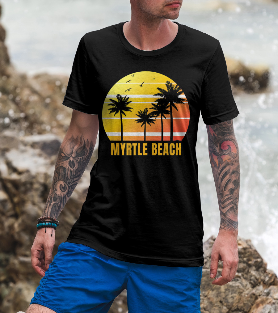 Myrtle Beach South Carolina Palm Trees Sunset Vacation Souvenir T-Shirt