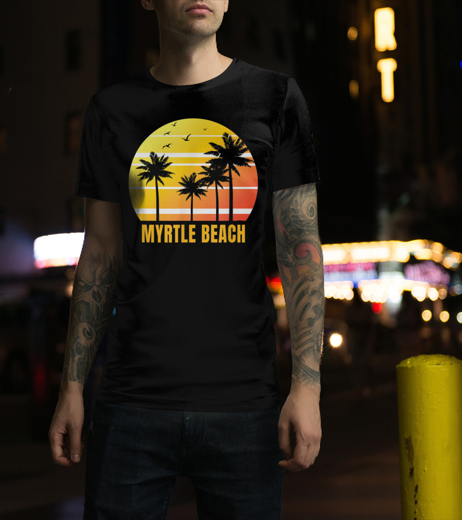 Myrtle Beach South Carolina Palm Trees Sunset Vacation Souvenir T-Shirt